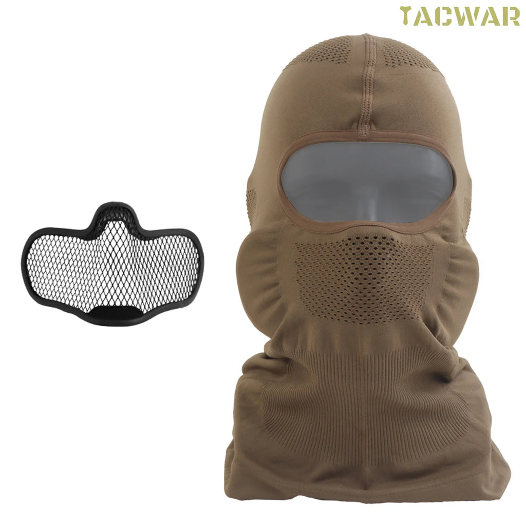 Airsoft Balaclava Headgear with Steel Mesh Mask, Elastic Breathable Tactical Full Face Mask for Hunting Sport Cycling