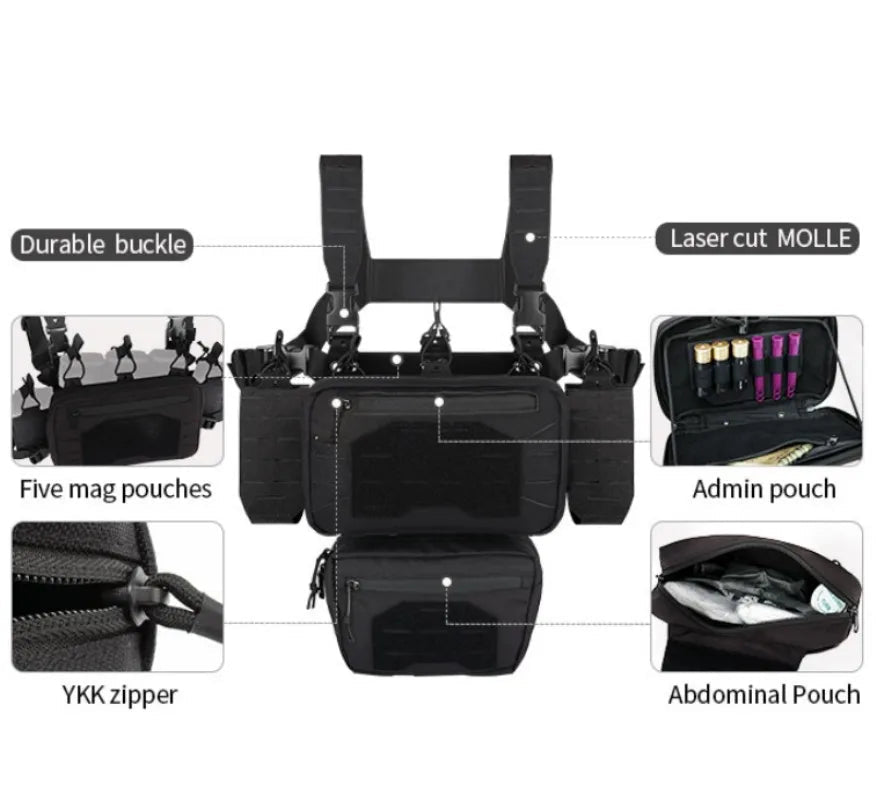 Signal & Steel Modular Mini Chest Rig – Adjustable MOLLE Micro Rig with Magazine Pouches - SignalAndSteel